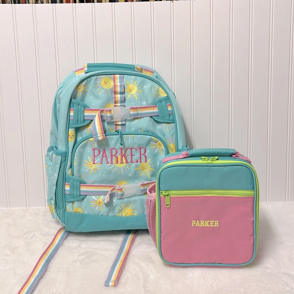 Pottery Barn Kids Mackenzie sunshine, glow-in-the-dark large backpack lunchbox